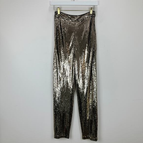 Antonio Melani Sequined Geri Pants High Waisted Straight Party Gold US 0 NWT - Picture 8 of 11